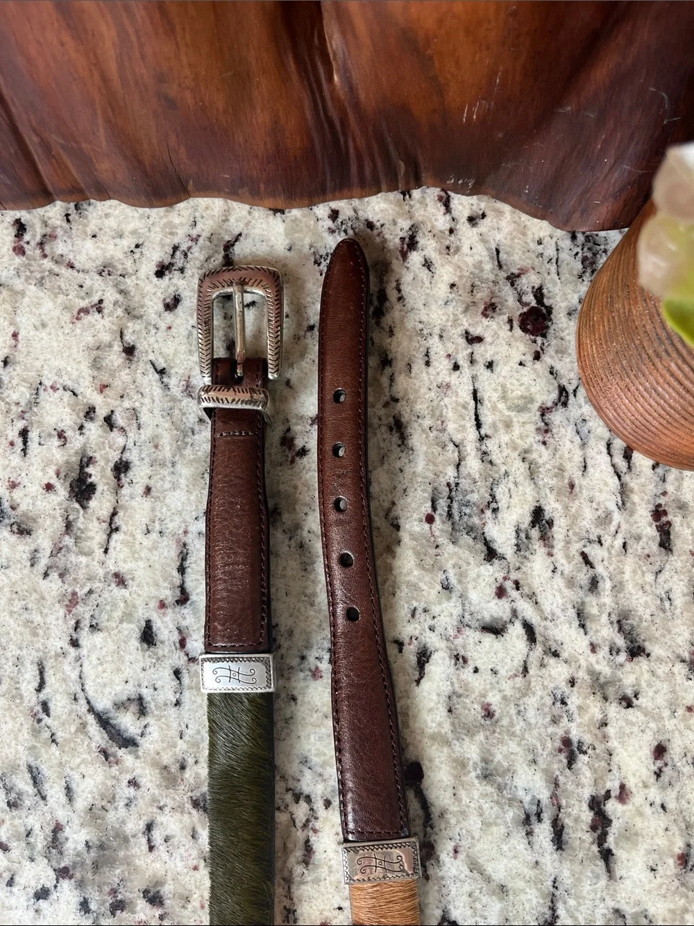 Brighton Colorblock Calf Hair Leather Belt with Silver Buckle